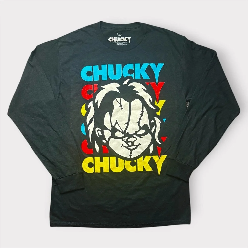 Chucky Horror Movie Graphic Long Sleeve‎ Shirt Black Mens Large Child's Play Tee